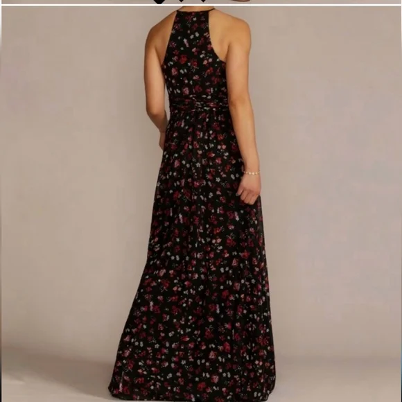 DB Studio, Floral Print Halter A Line Maxi Dress with Slit, Size 14 - Picture 3 of 8
